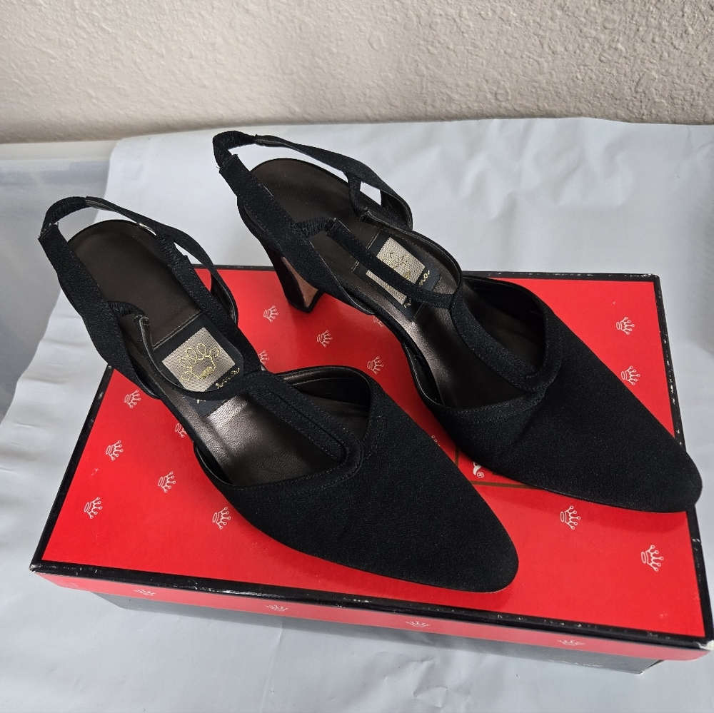 Nina Black Tiara Crepe Heels Size 6M Pre-Owned In Original Box #2A6024
